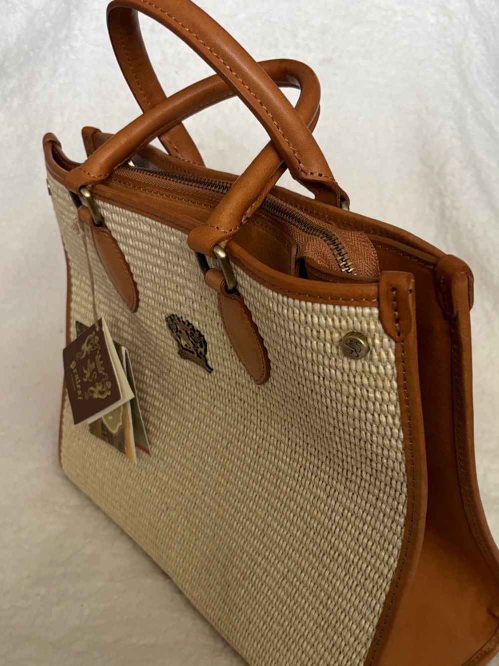 Pratesi Firenze S270 Woven Tote Crossbody NWT Cream Leather Trim Made in Italy - Picture 4 of 10